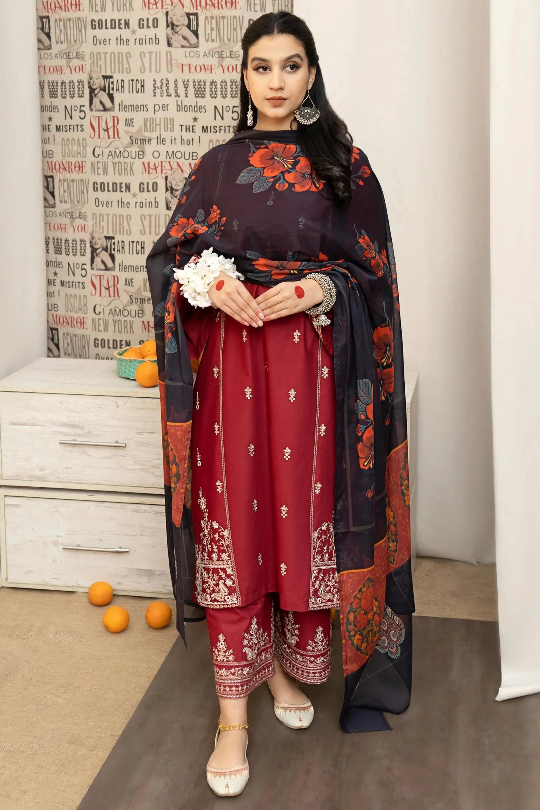 URGE 3PC Lawn Embroidered Shirt With Printed Dupatta-436