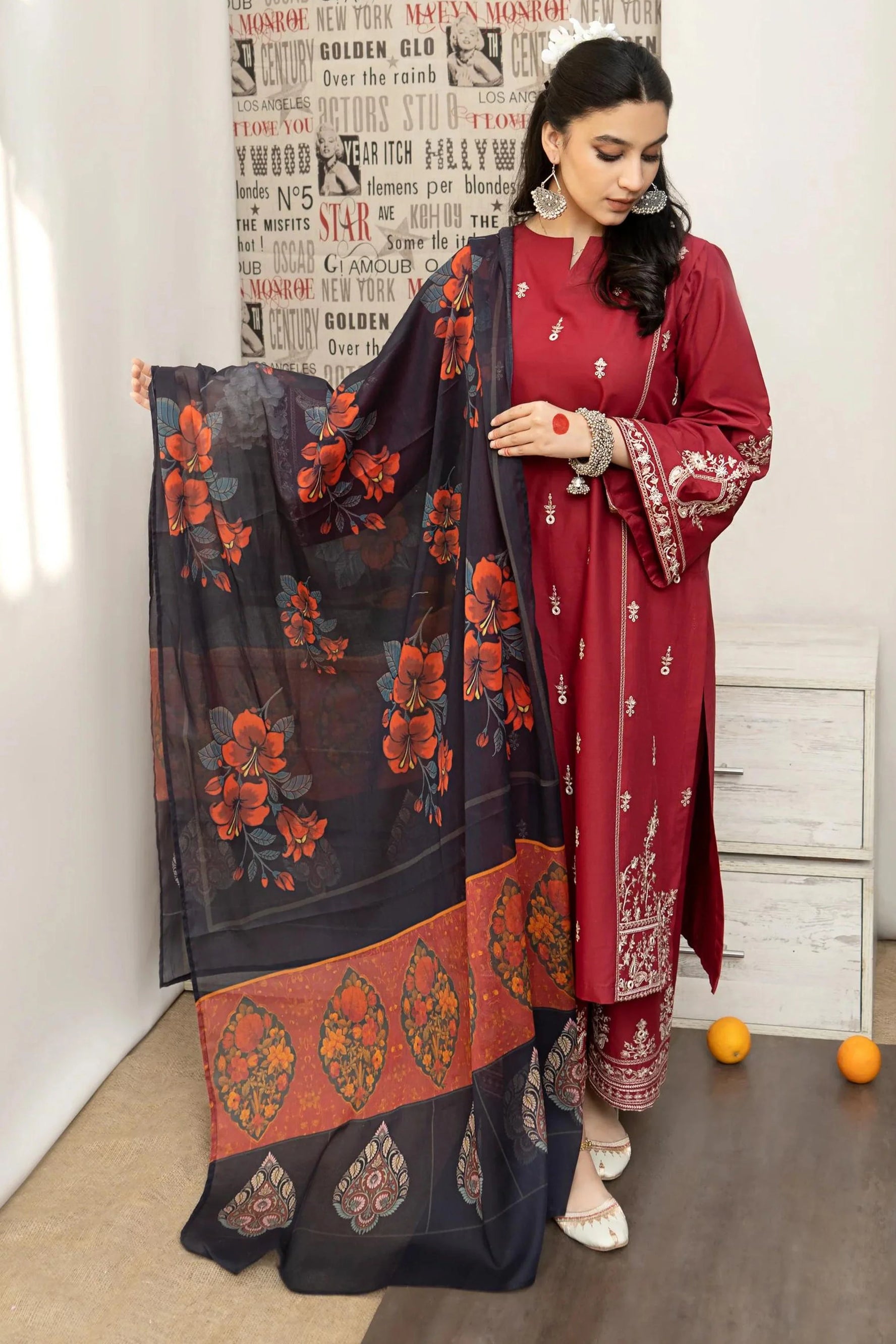 URGE 3PC Lawn Embroidered Shirt With Printed Dupatta-436