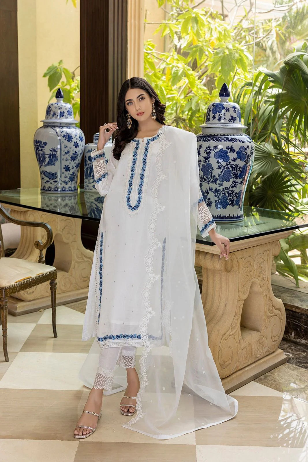 AZURE Lawn 3PC Embroidered With Organza Embroidered Dupatta-390
