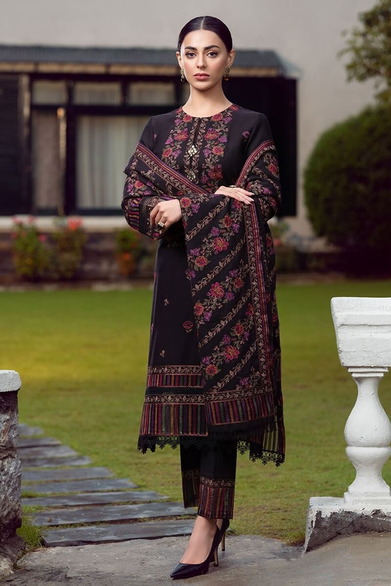 Dhanak 3PC Embroidered With Embroidered Shawl-9292