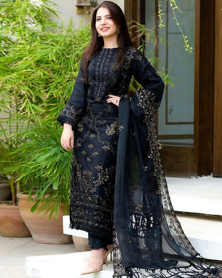 Black Linen 3PC Embroidered-842