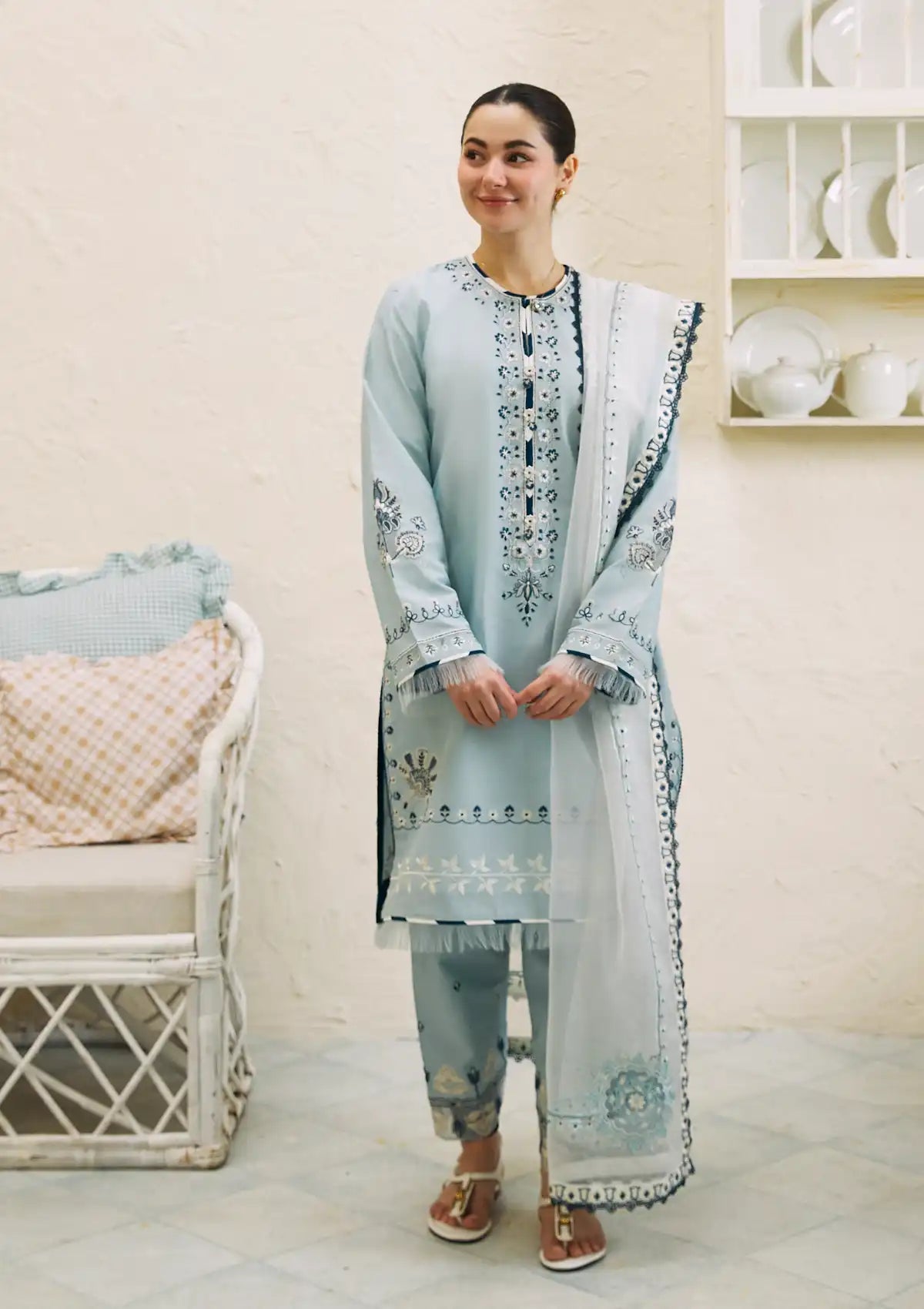 ZARA SHAHJAHAN 3PC Lawn Embroidered Shirt With Organza Embroidered Dupatta-369
