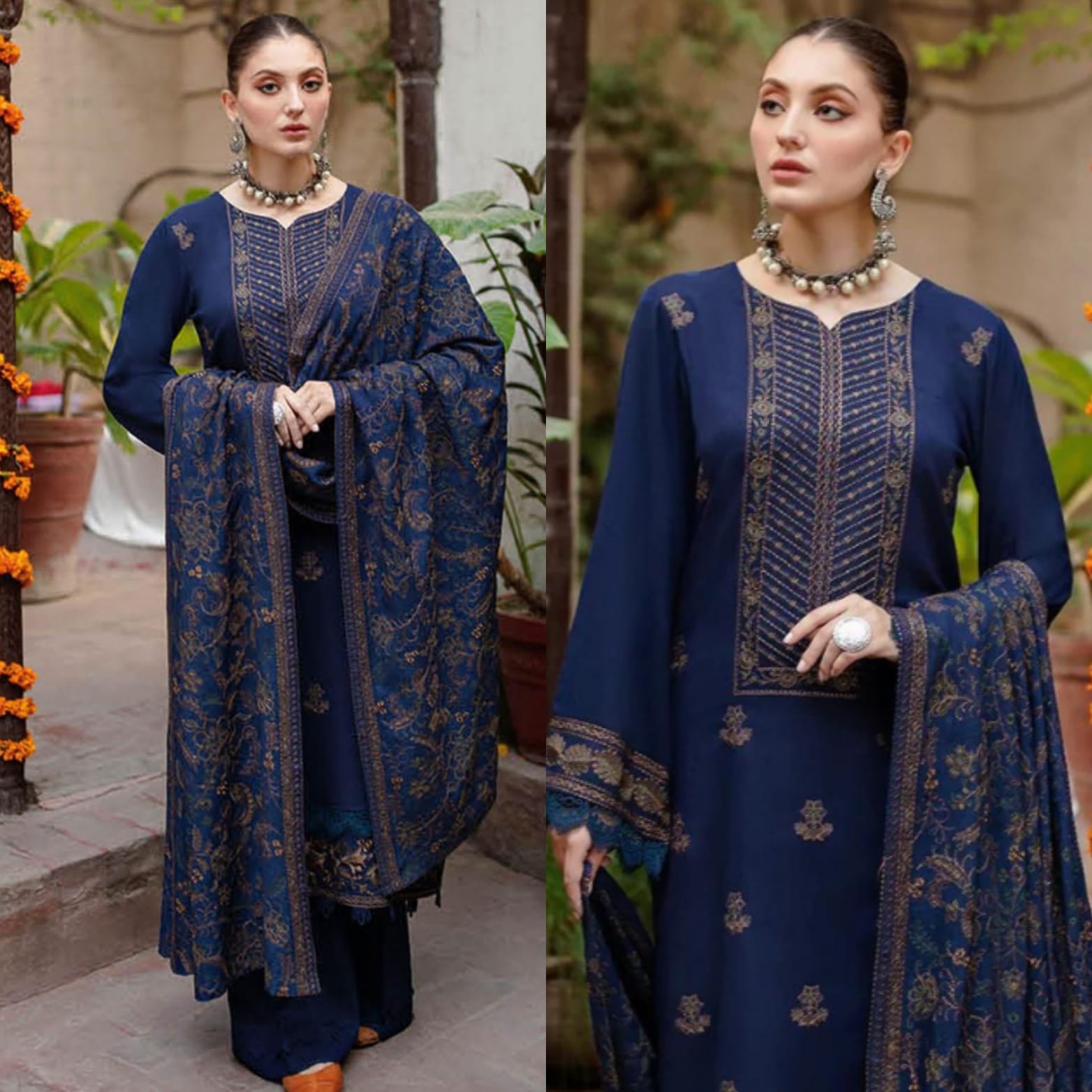 Dhanak 3PC Embroidered with Embroidered Shawl-1263