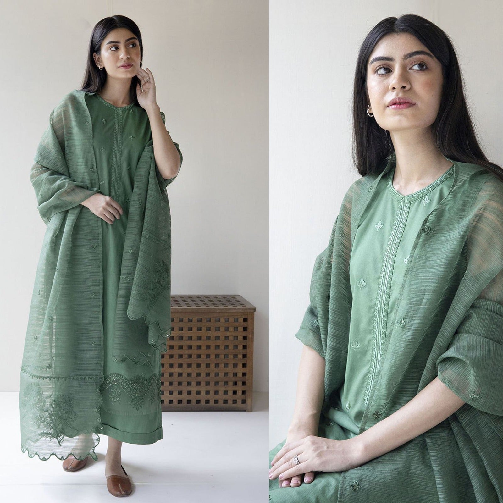 DYOT 3PC Lawn Embroidered Shirt With Organza Dupatta-335