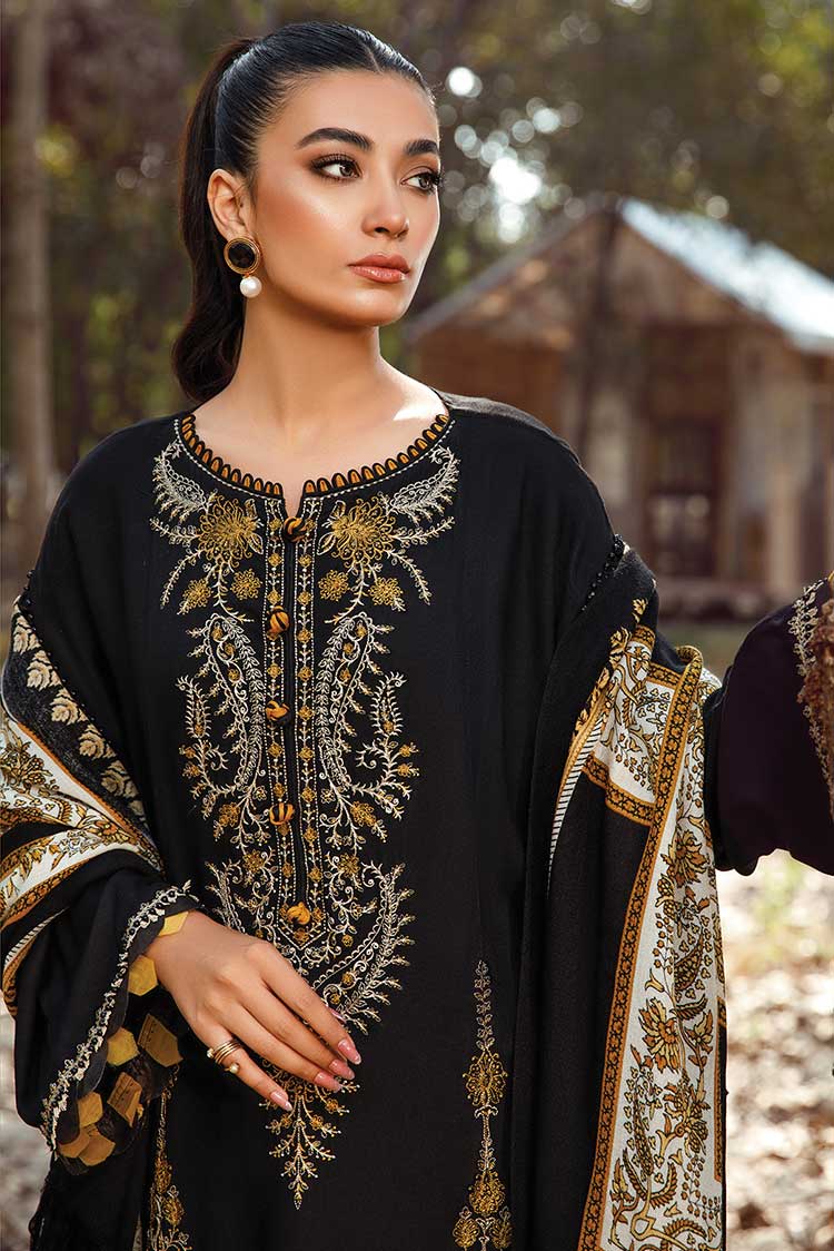 MARIA B - 3PC DHANAK EMBROIDERED SHIRT WITH WOOL PRINTED SHAWL-649