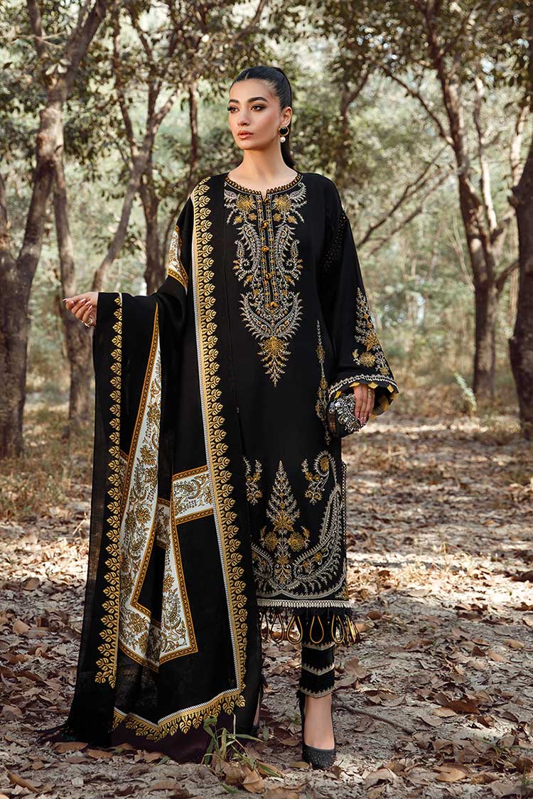 MARIA B - 3PC DHANAK EMBROIDERED SHIRT WITH WOOL PRINTED SHAWL-649