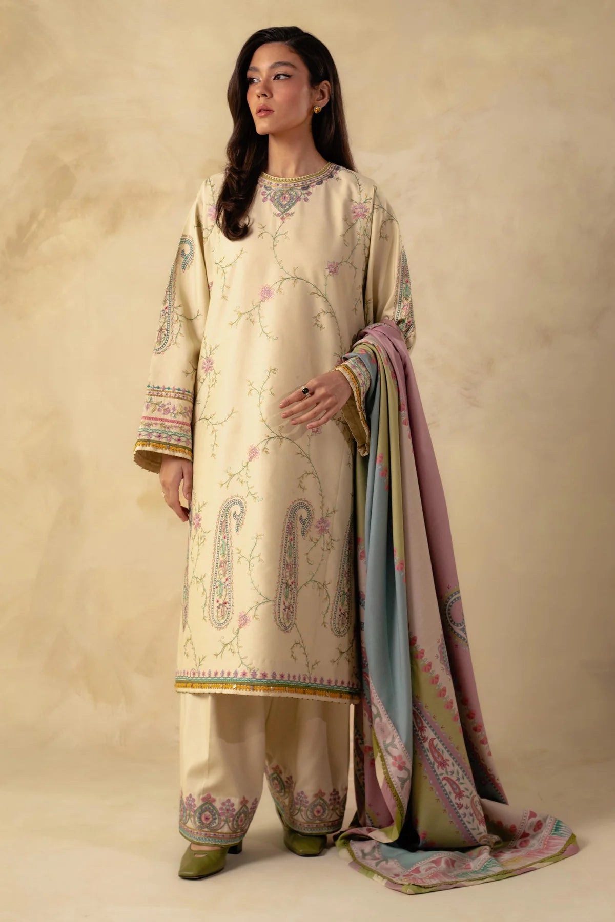 Zara Shahjahan Linen 3PC Embroidered-138