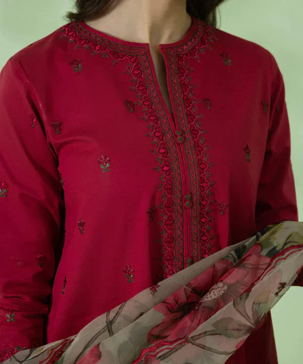 3PC Lawn Embroidered Shirt With Organza Printed Dupatta-1052