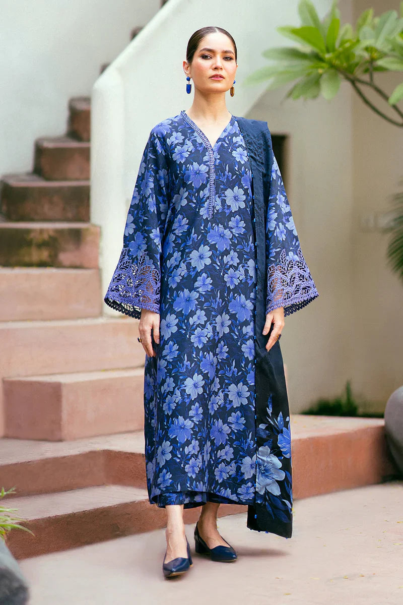 3PC-Printed Lawn Zarri Shirt With Voile Printed Dupatta-1521