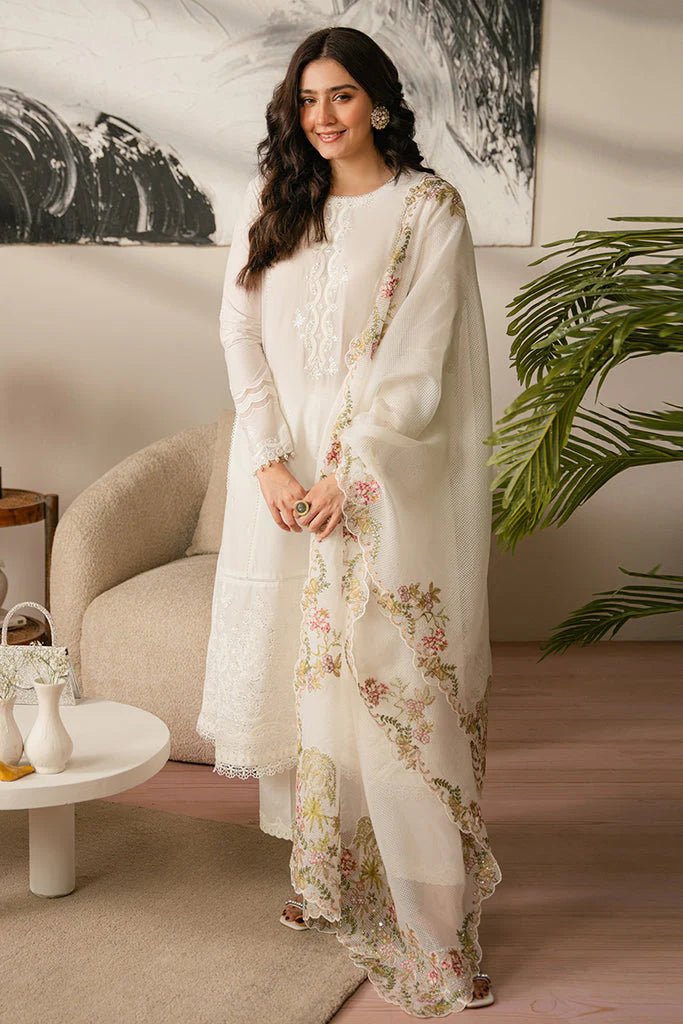 Lawn 3PC Embroidered With Organza Embroidered Dupatta-456