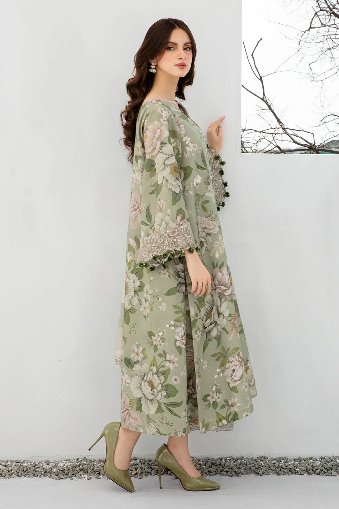 3PC Lawn Printed Shirt With Voile Printed Dupatta-1509