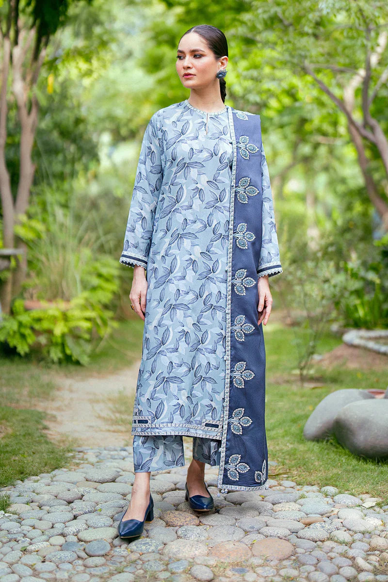 3PC-Printed Lawn Zarri Shirt With Voile Printed Dupatta-1527