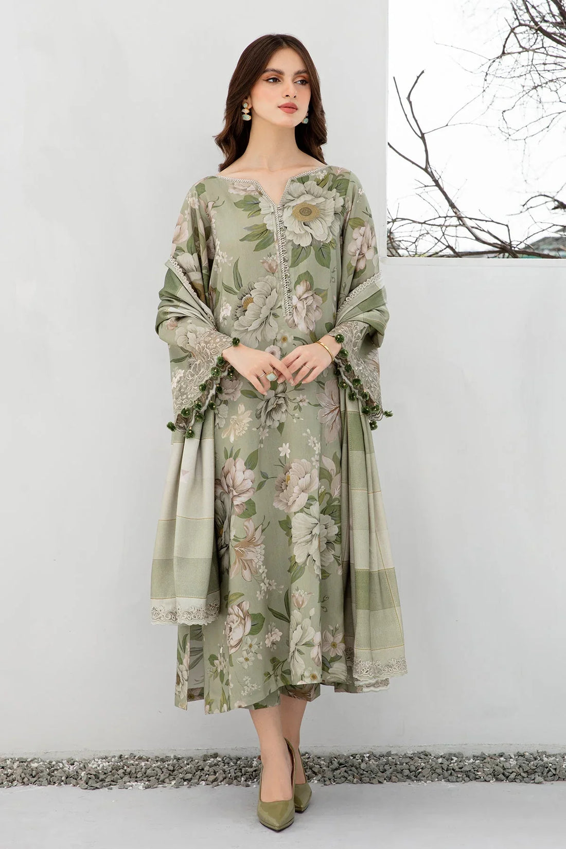 3PC Lawn Printed Shirt With Voile Printed Dupatta-1509