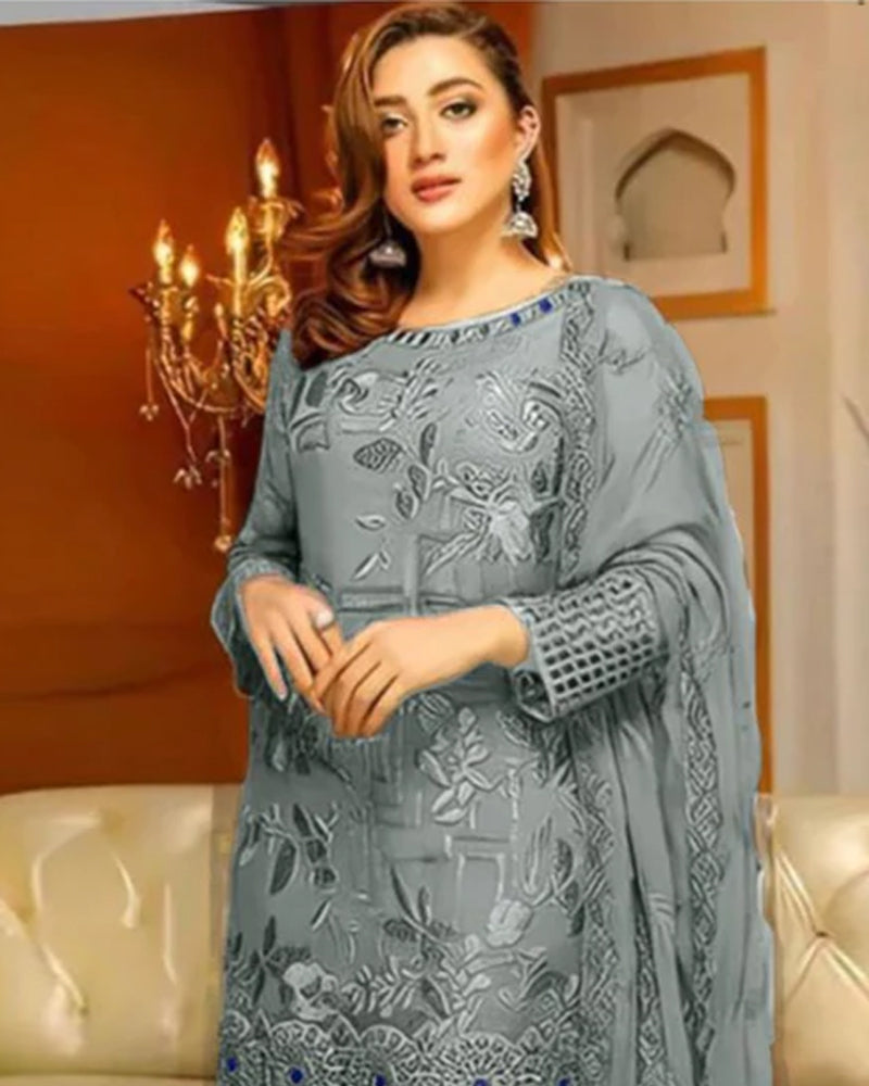 Lawn 3PC Embroidered Shirt with Chiffon Embroidered Dupatta-1037