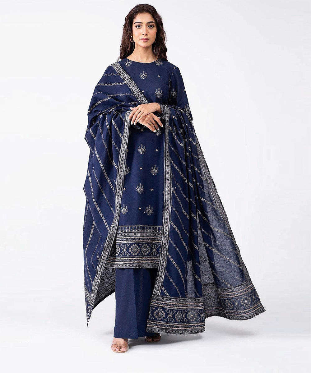 Lawn 3PC Embroidered Shirt with Lawn Embroidered Dupatta -1061