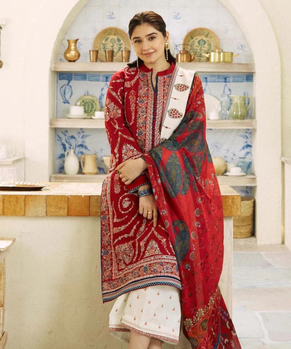 3PC Lawn Embroidered Shirt With Printed Dupatta-1054