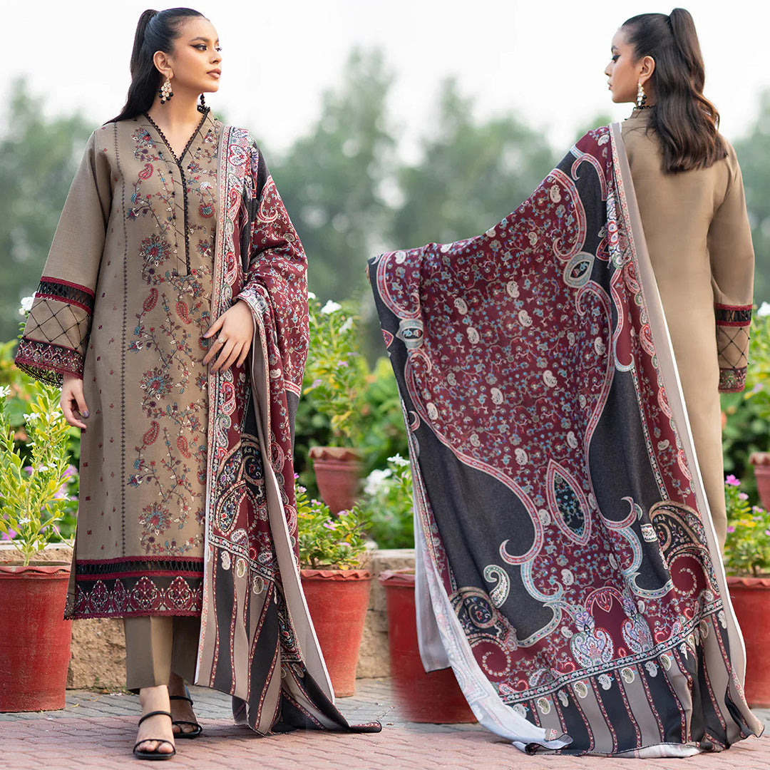 Lawn 3PC Embroidered With Digital Printed Dupatta- 1048