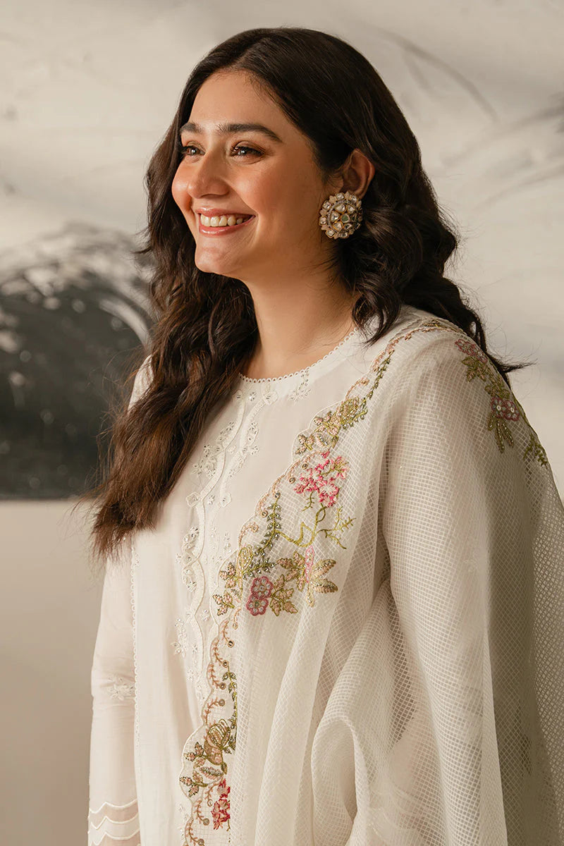 Lawn 3PC Embroidered With Organza Embroidered Dupatta-456