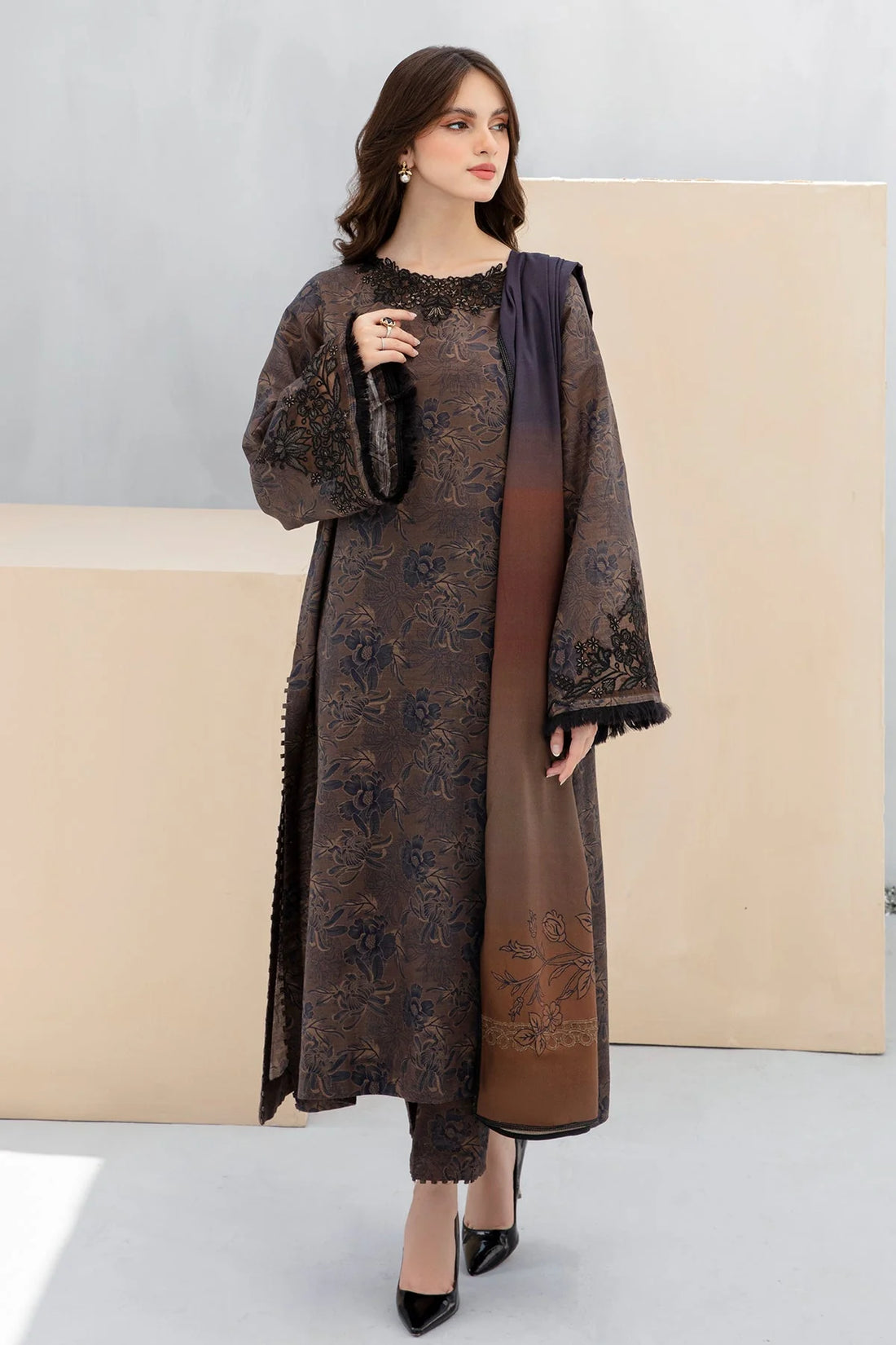 3PC Lawn Printed Shirt With Voile Printed Dupatta-1508