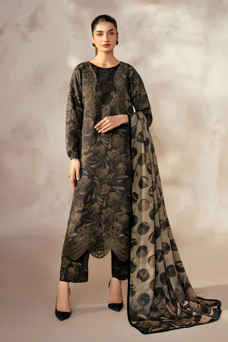 3PC-Printed Lawn Zarri Shirt With Voile Printed Dupatta-1519