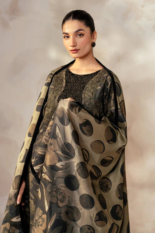 3PC-Printed Lawn Zarri Shirt With Voile Printed Dupatta-1519