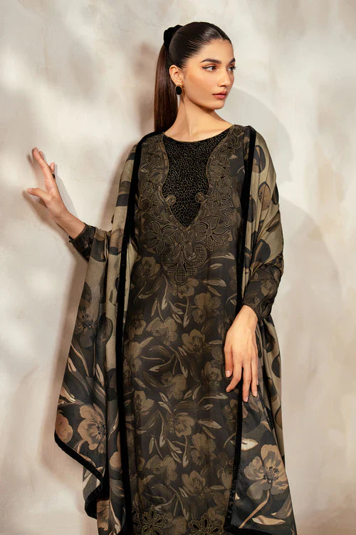 3PC-Printed Lawn Zarri Shirt With Voile Printed Dupatta-1519