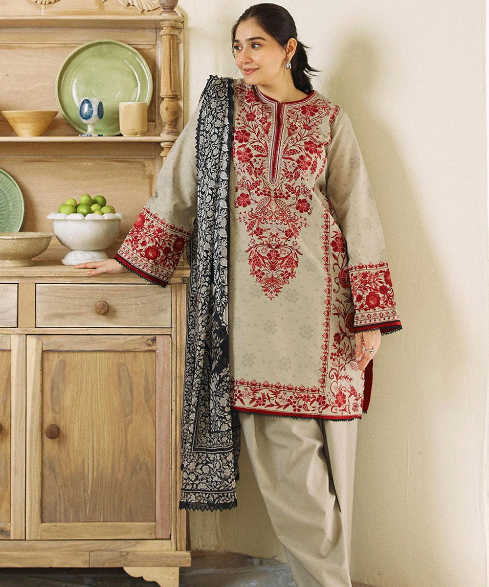 Lawn-3PC Embroidered with Digital printed Dupatta-1018