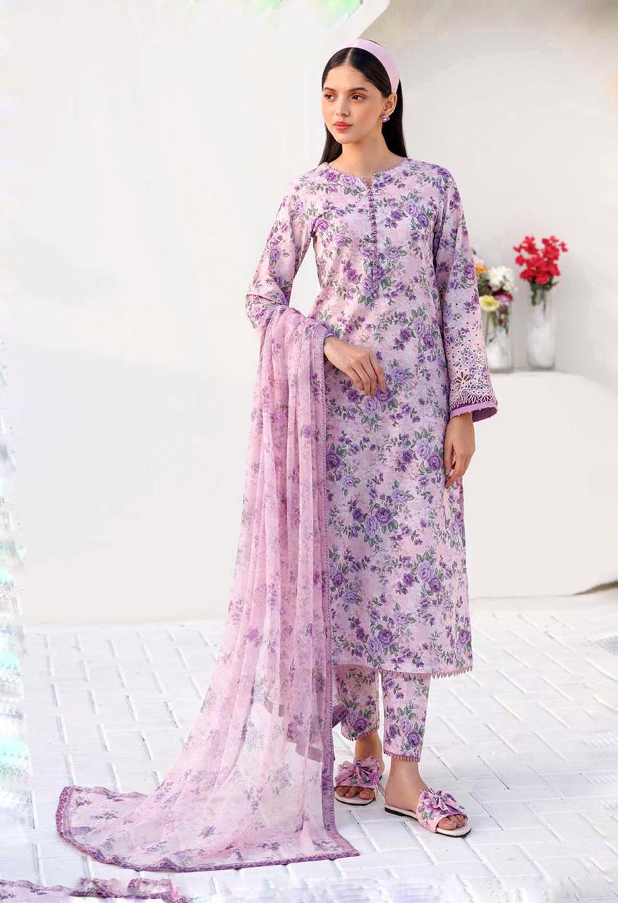 3PC Lawn Printed Shirt With Digital Printed Dupatta-1614