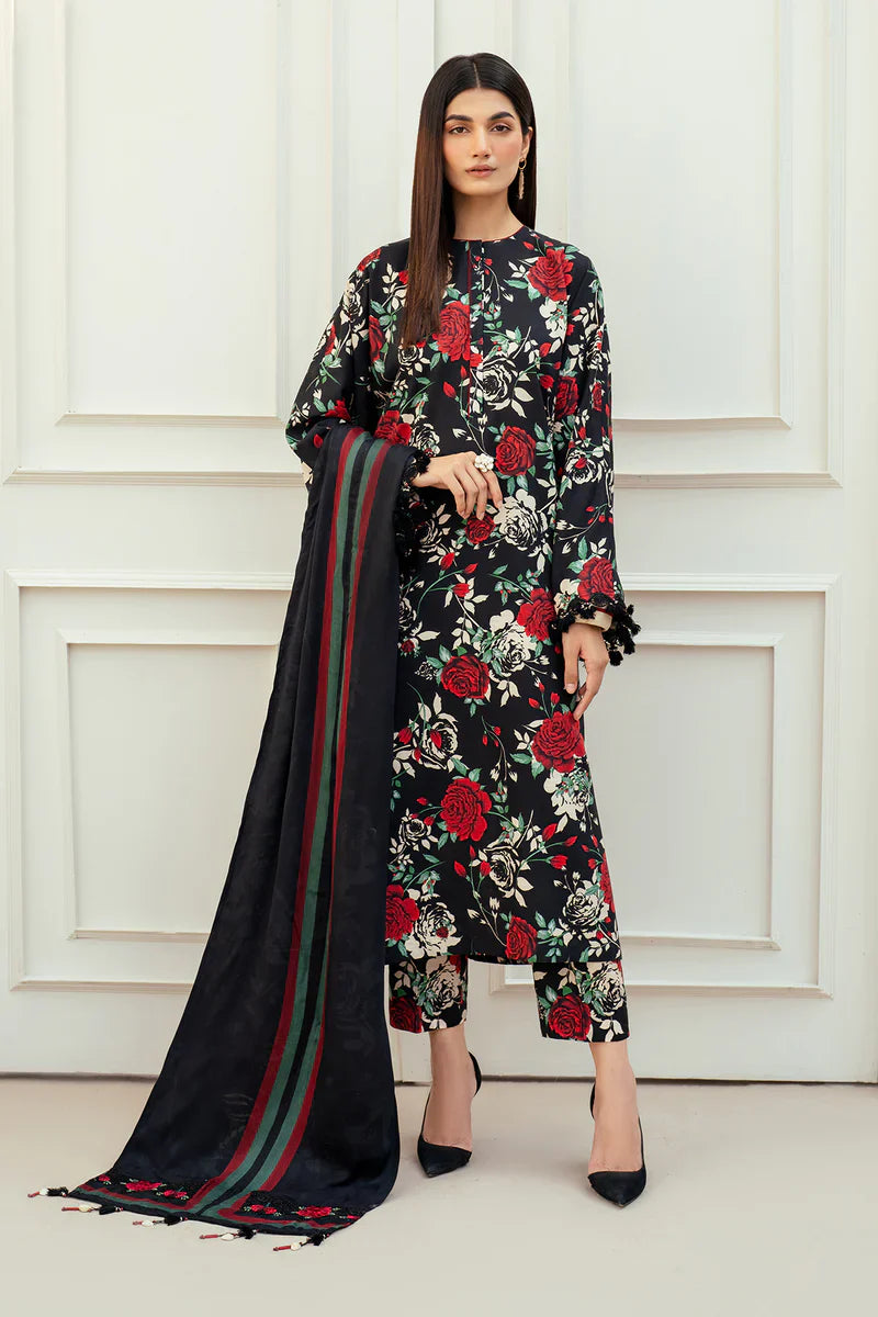 3PC-Printed Lawn Zarri Shirt With Voile Printed Dupatta-1526