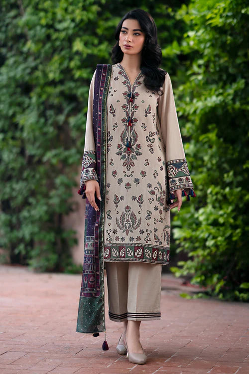 Khaddar 3PC Embroidered Shirt With Printed Dupatta-210