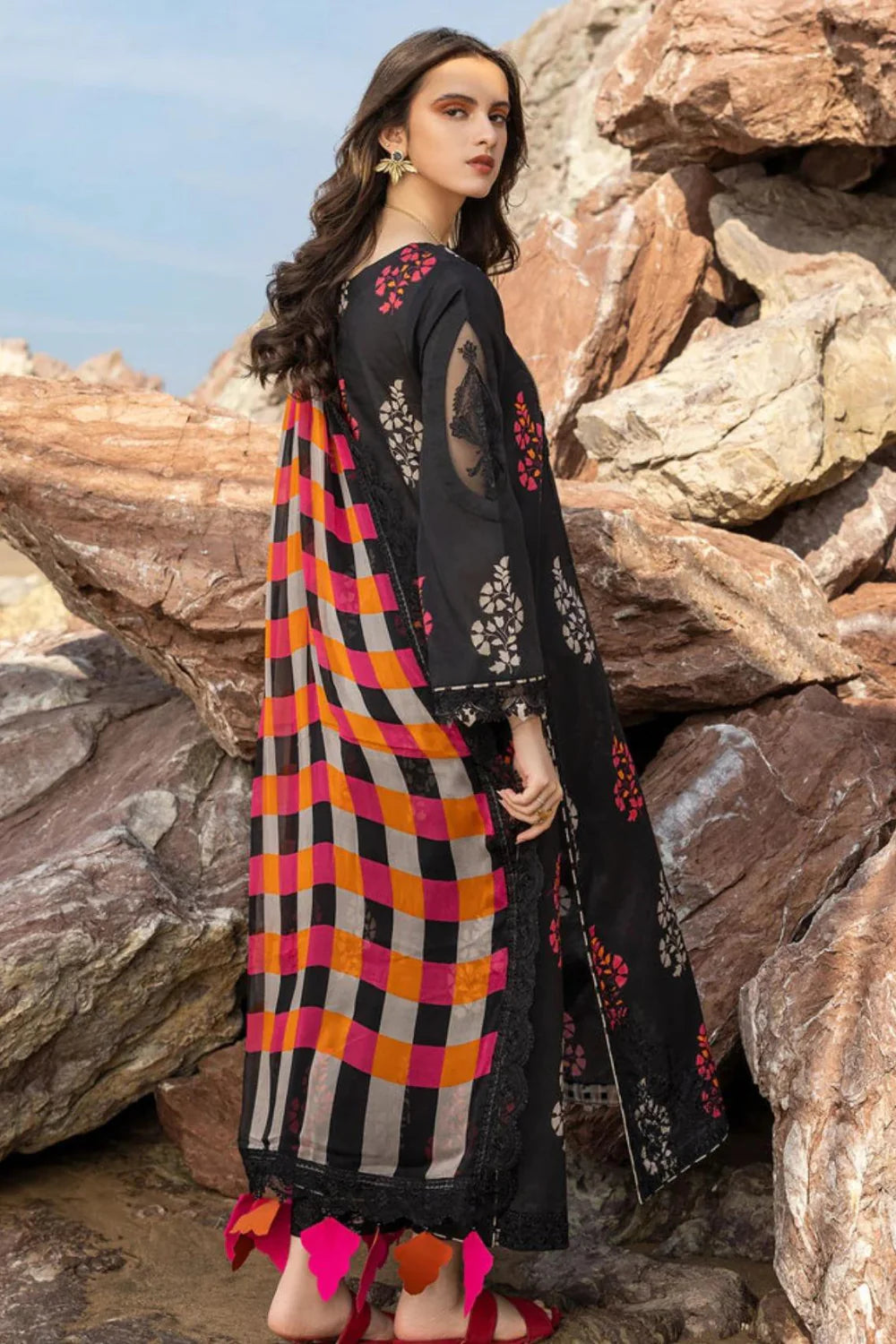 3PC Lawn Printed Shirt With Voile Printed Dupatta-1503