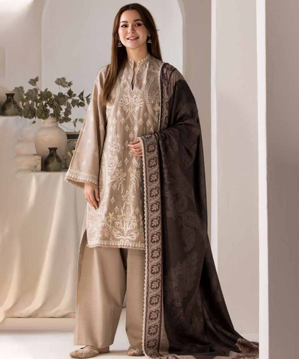 3PC LAWN EMBROIDERED SHIRT WITH DIGITAL PRINTED SHAWL AND TROUSER-1114