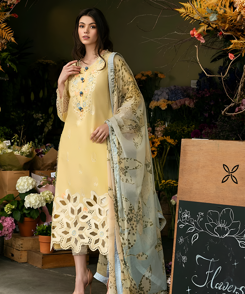 Lawn-3PC Embroidered with Digital printed Dupatta-1143