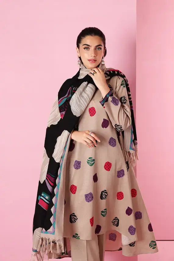 Dhanak 3PC Embroidered With Digital Printed Wool Shawl-178