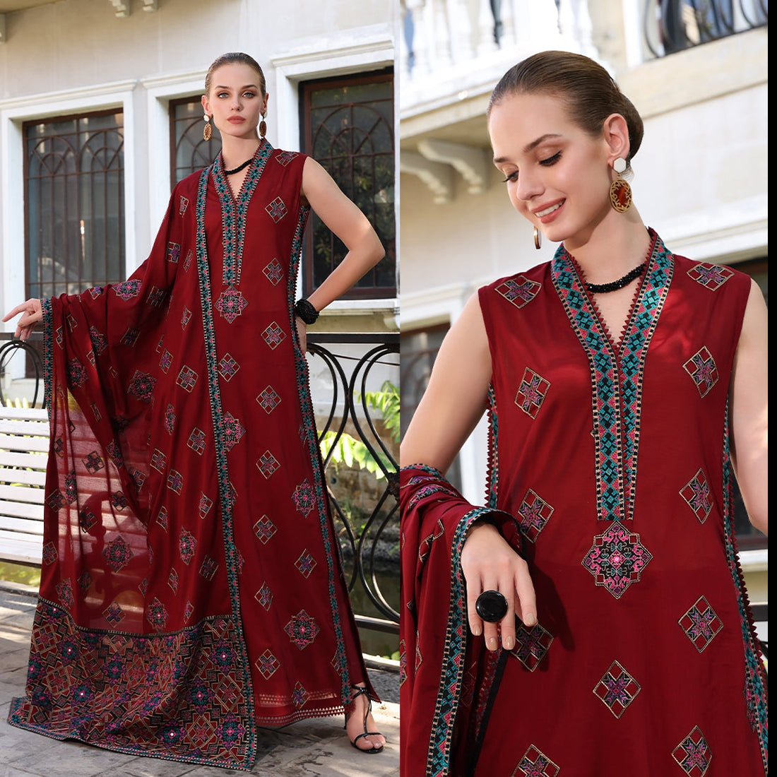 Dhanak 3PC Embroidered With Full Embroidered Shawl-129