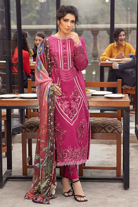 Lawn 3PC Embroidered With Printed Dupatta-451