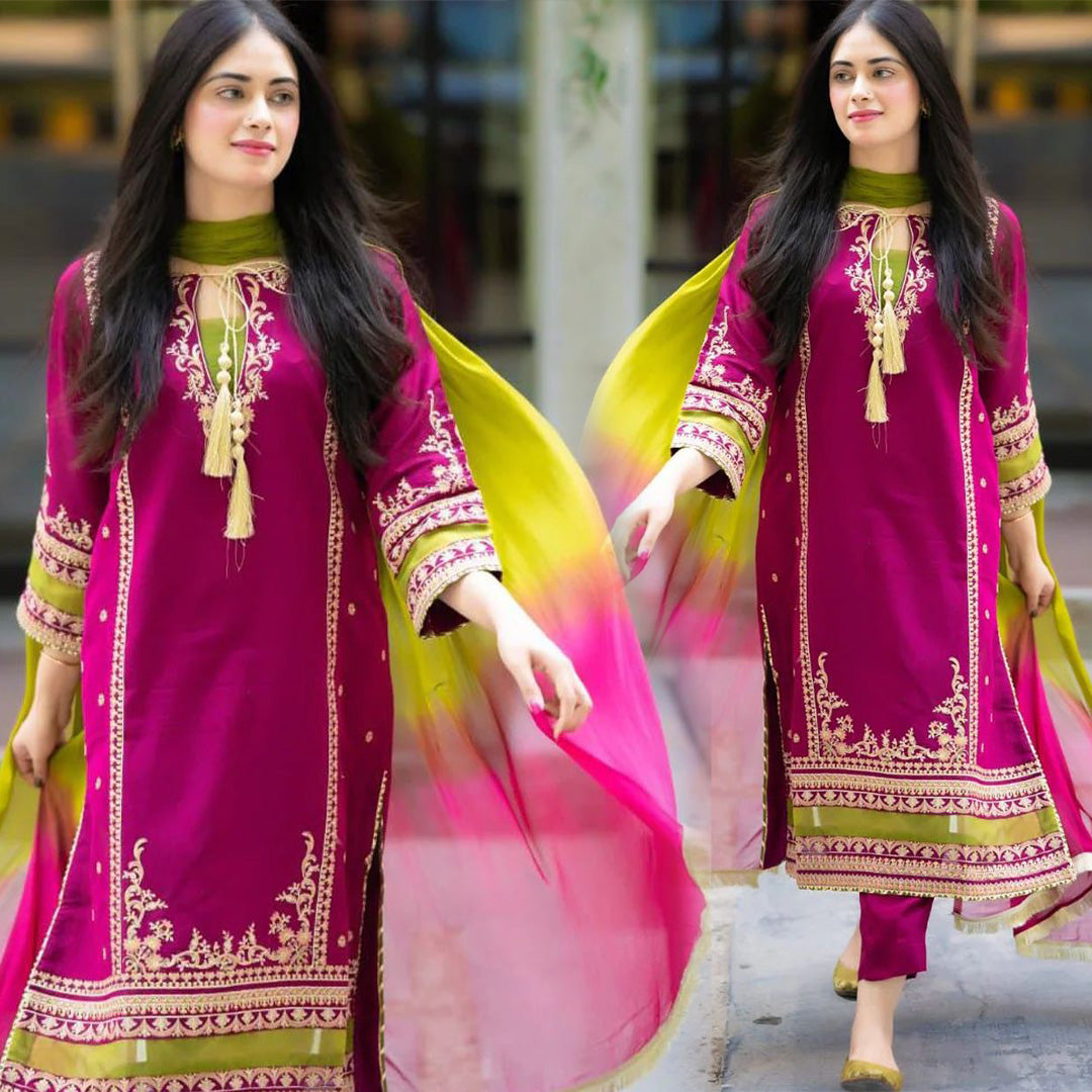 Lawn-3PC Embroidered With Chiffon Dye N Dye Dupatta-1035