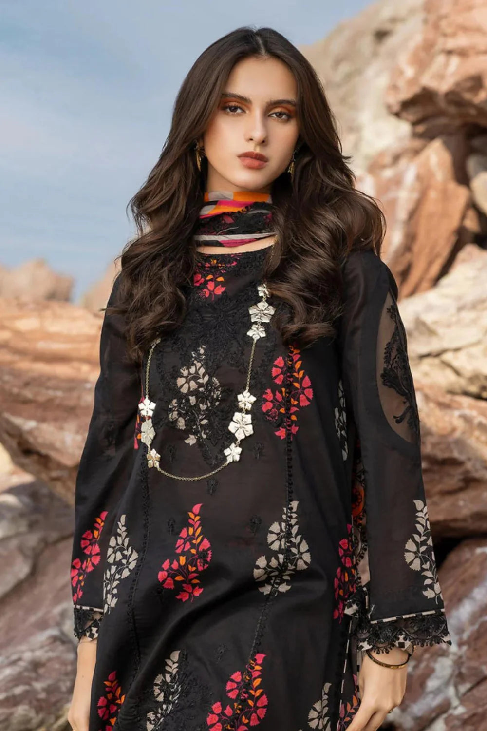 3PC Lawn Printed Shirt With Voile Printed Dupatta-1503