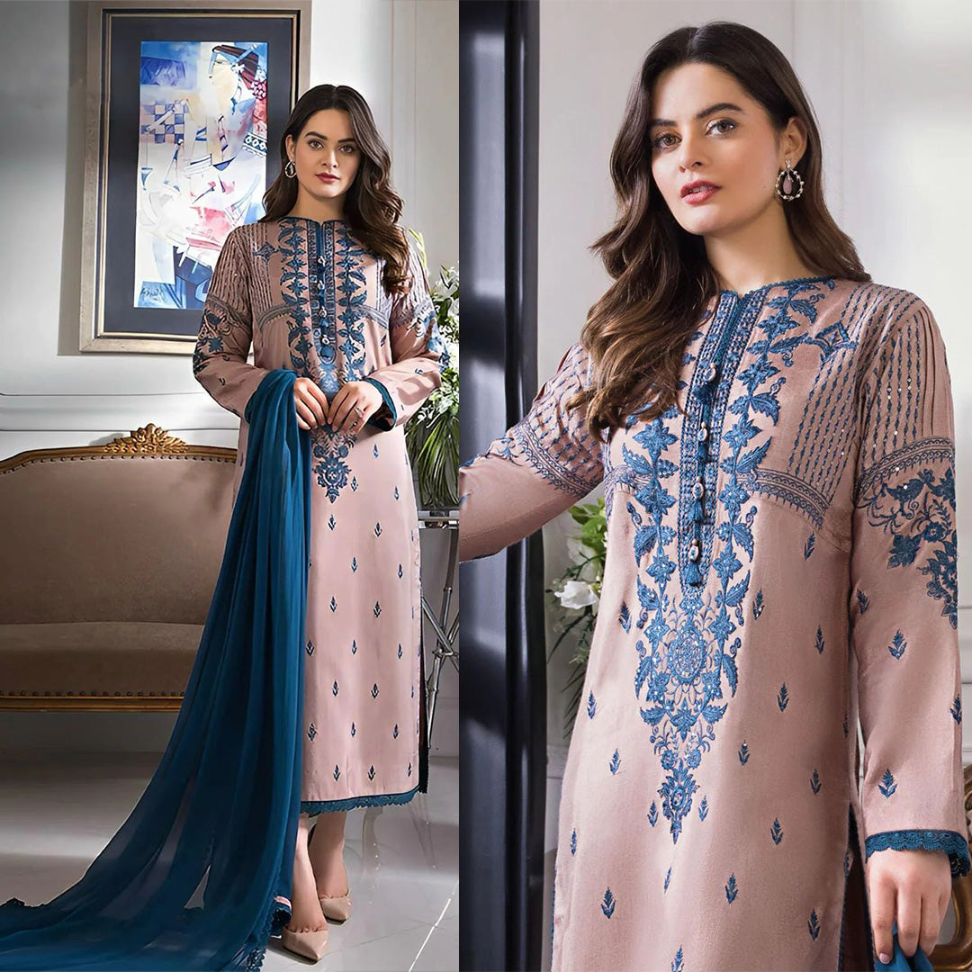 Dhanak 3PC Embroidered With Chiffon Dupatta-142