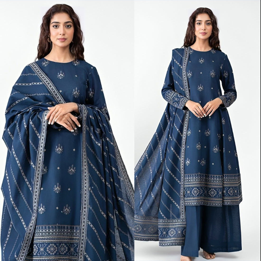 Lawn 3PC Embroidered Shirt with Lawn Embroidered Dupatta -1061