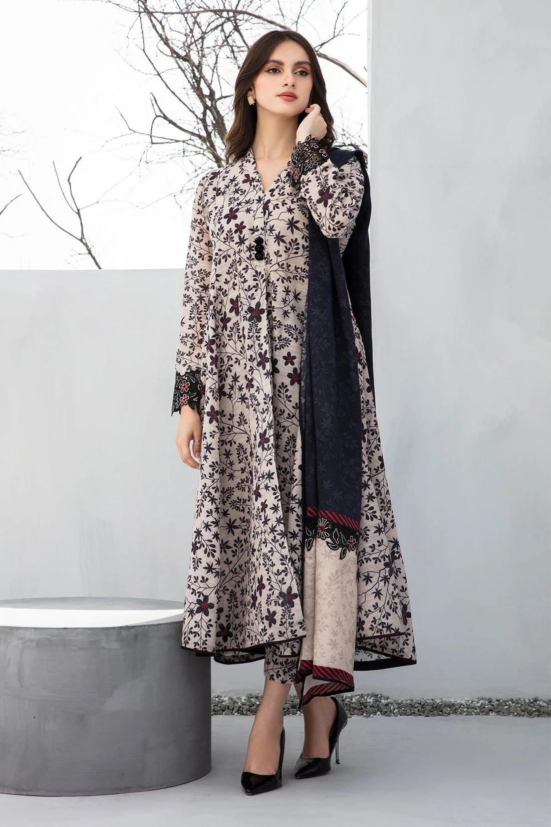 3PC Lawn Printed Shirt With Voile Printed Dupatta-1513