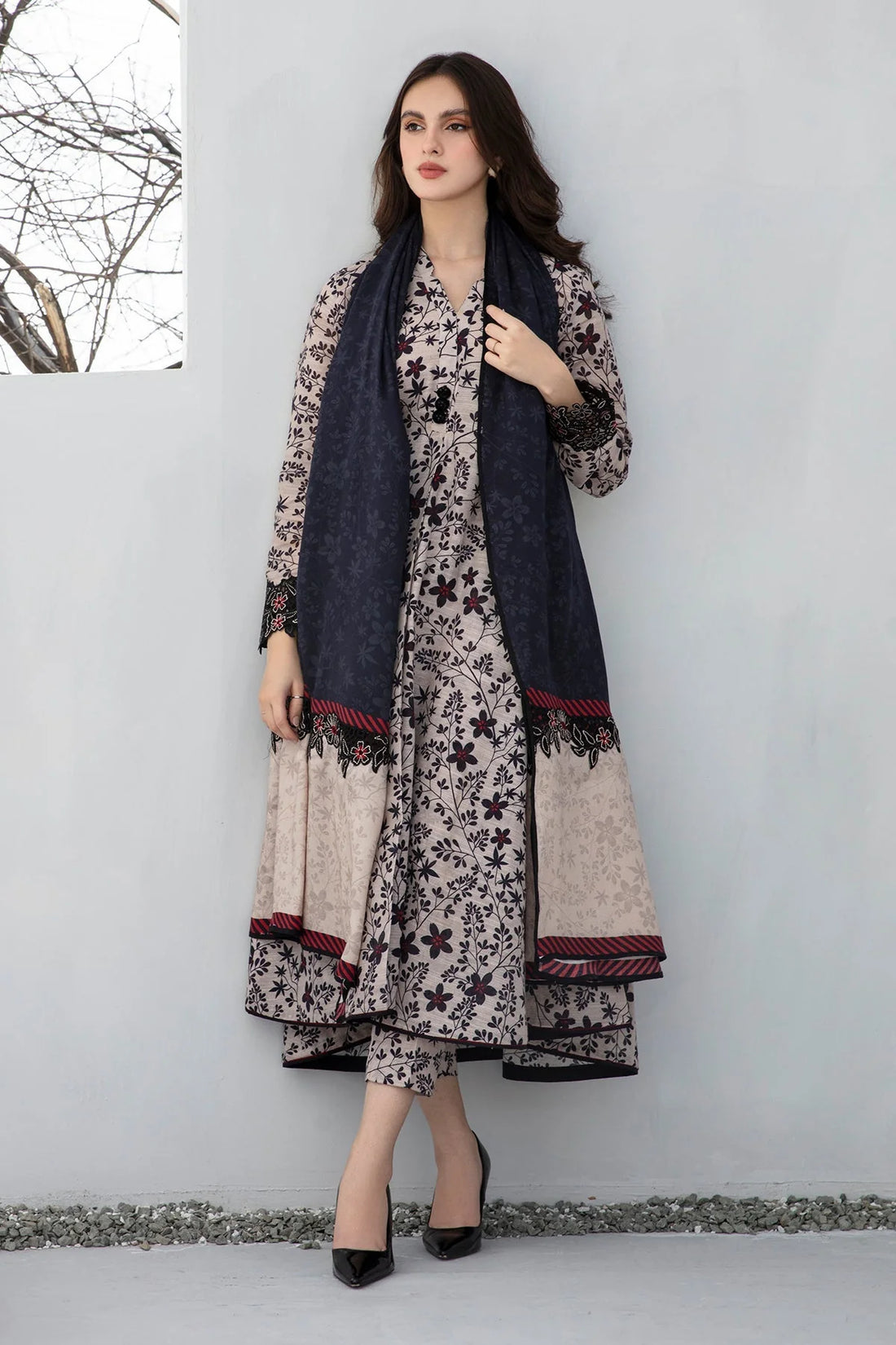 3PC Lawn Printed Shirt With Voile Printed Dupatta-1513