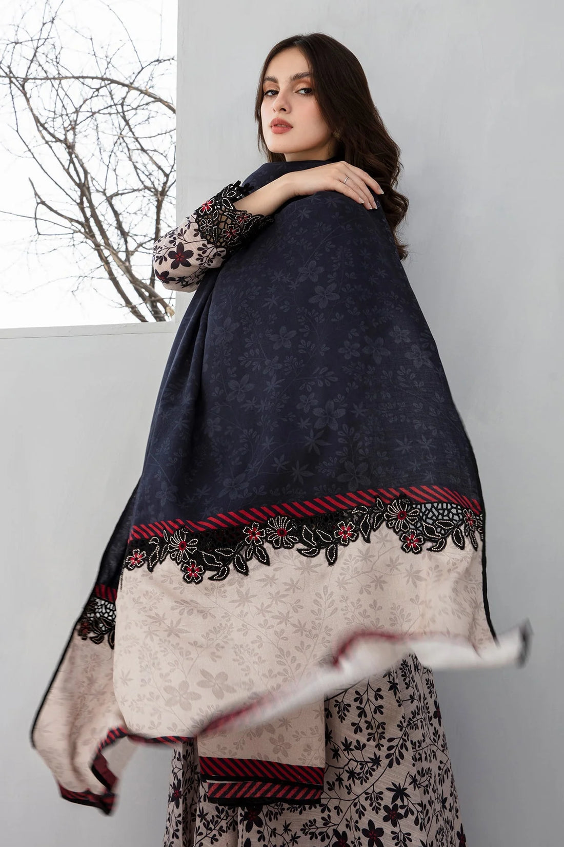 3PC Lawn Printed Shirt With Voile Printed Dupatta-1513