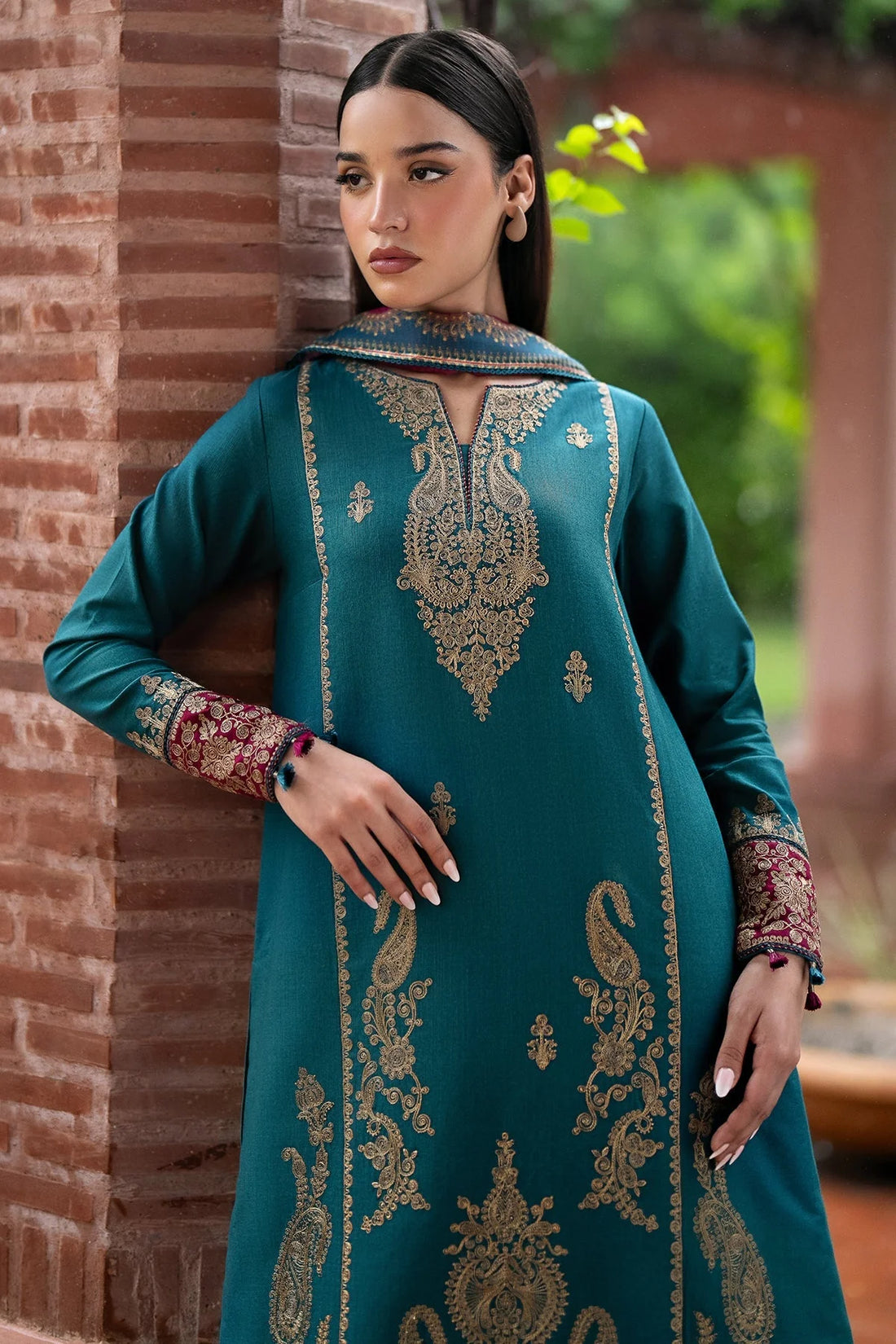 Dhanak 3PC Embroidered With Digital Printed Wool Shawl-286