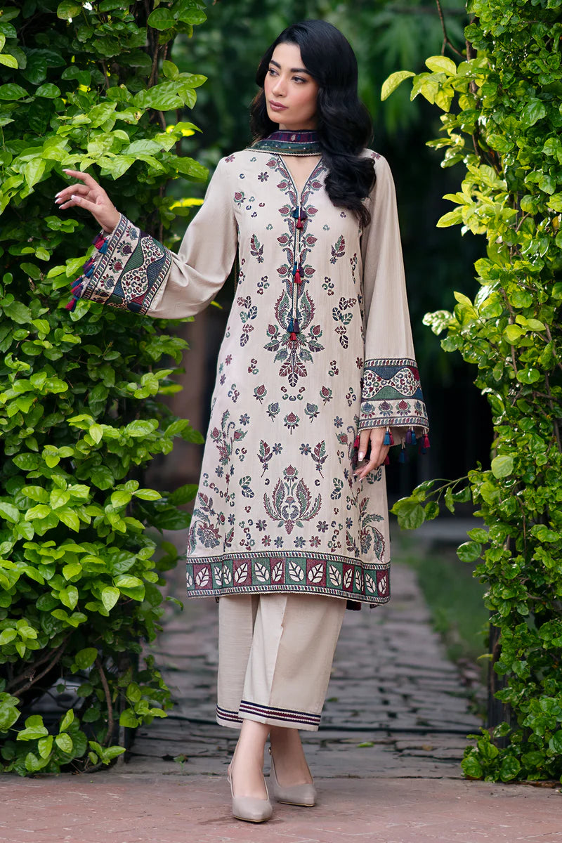 Khaddar 3PC Embroidered Shirt With Printed Dupatta-210