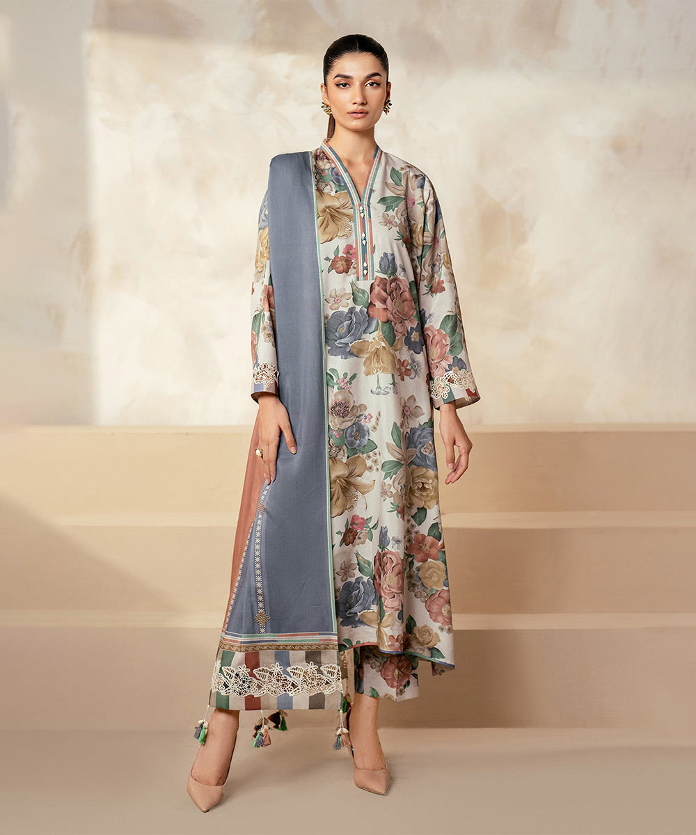 3PC Lawn Printed Shirt With Digital Printed Dupatta-1606