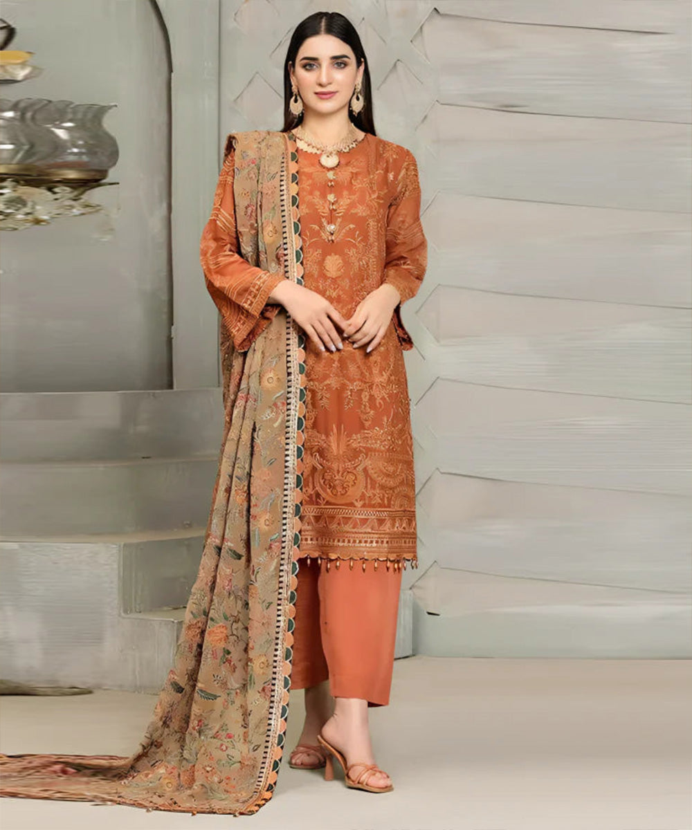 Lawn 3PC Embroidered with Chiffon Embroidered Dupatta-1163