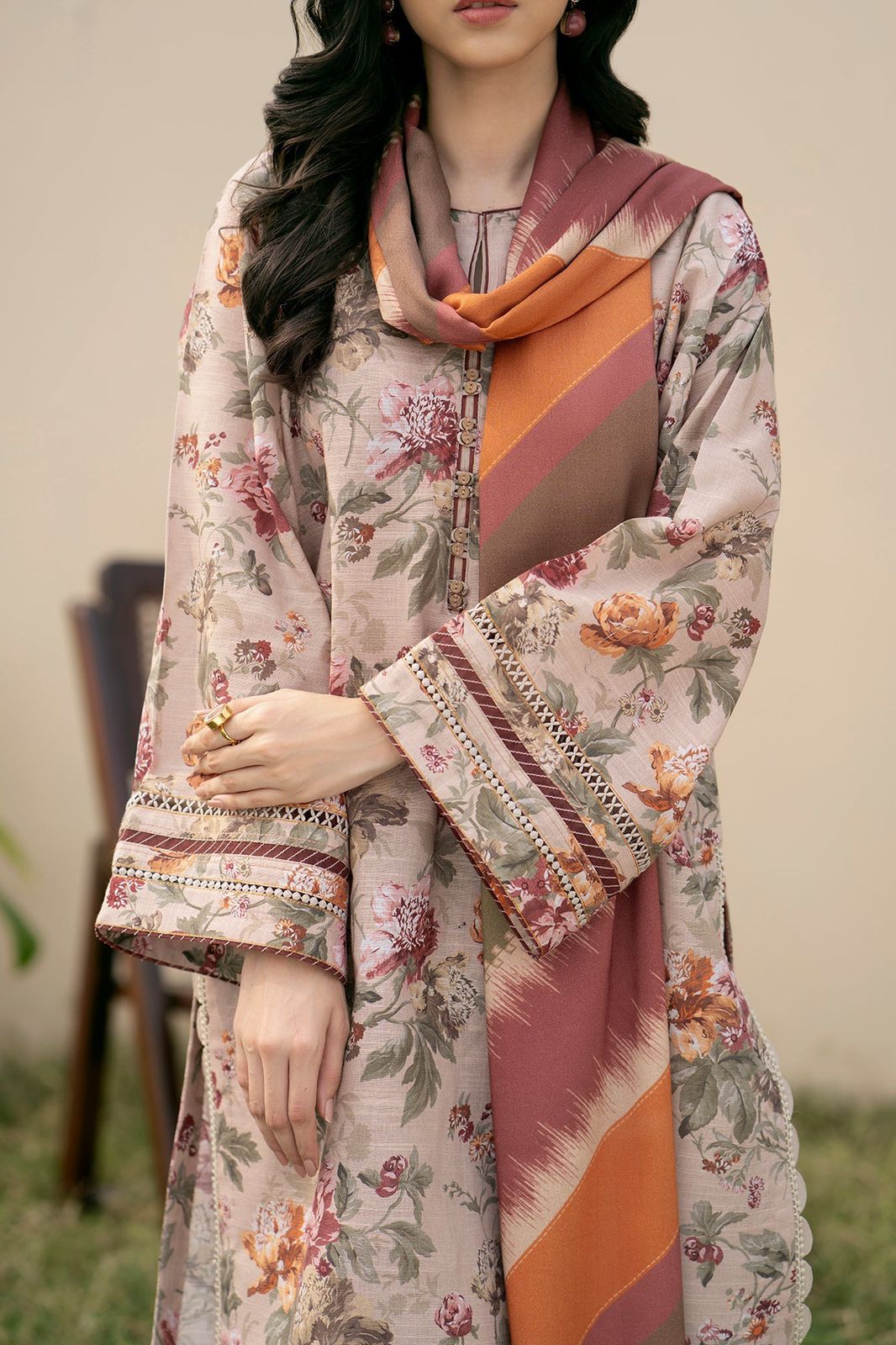 3PC Lawn Printed Shirt With Voile Printed Dupatta-1501