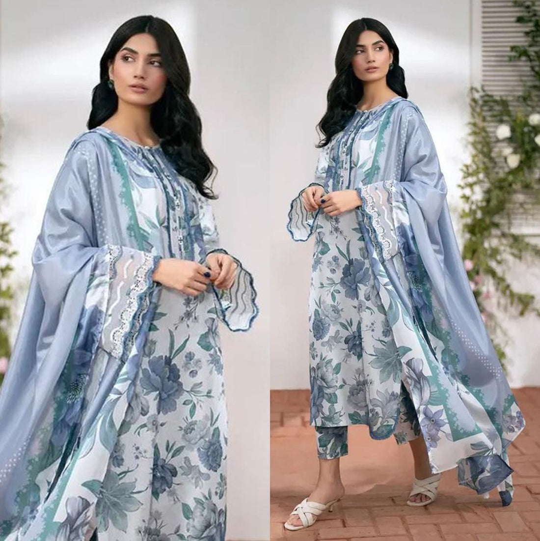 Lawn 3PC  Printed Shirt With Voile Printed Dupatta-789