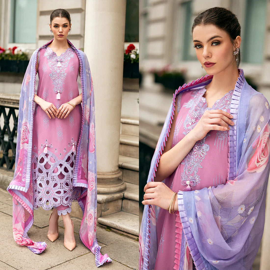 Dhanak 3PC Embroidered With Digital Printed Wool Shawl-662